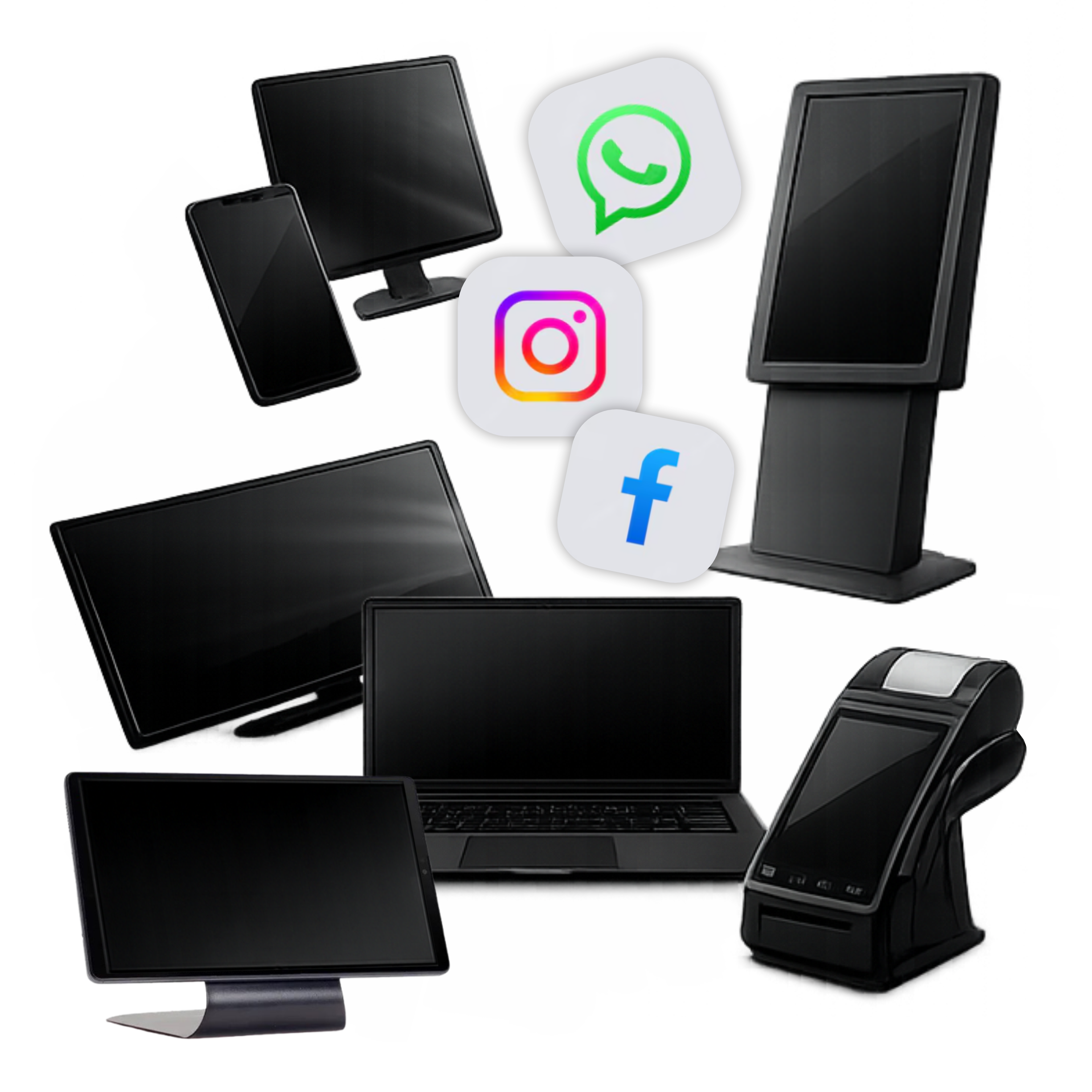 minhAi funcionando em diferentes dispositivos e integrado a WhatsApp, Instagram, Google e Mercado Livre
